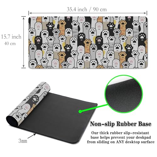 Office Desk Pad Cat Paws Cute Mouse Mat Large Gaming Mouse Pads Desk Mouse Pad Long Desk Pad Non-Slip Rubber Base Waterproof with Stitched Edges 35.4 X 15.7 for Game Office, - color: Cat Paws