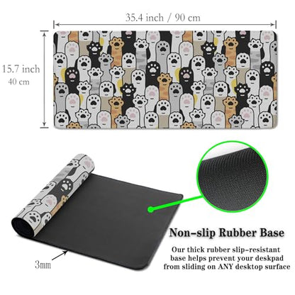 Office Desk Pad Cat Paws Cute Mouse Mat Large Gaming Mouse Pads Desk Mouse Pad Long Desk Pad Non-Slip Rubber Base Waterproof with Stitched Edges 35.4 X 15.7 for Game Office, - color: Cat Paws