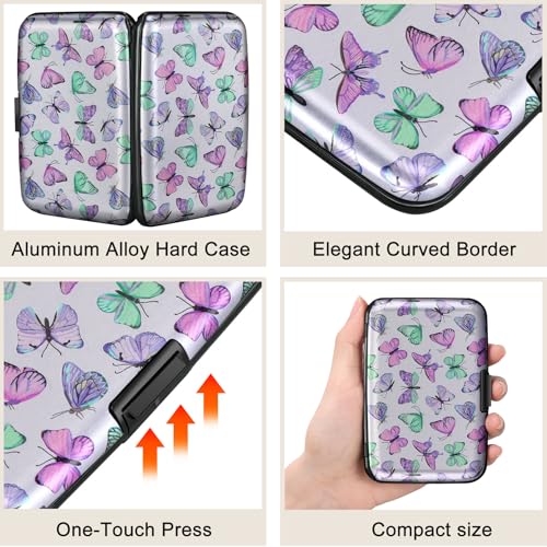 ELFISH Mini RFID Aluminum Wallet Credit Cards Holder Business Card Case Metal ID Case for Men Women(Colorful Butterflies) - color: Colorful Butterflies