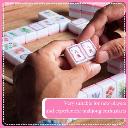 160 Pcs Pastel American Mahjong Tiles Set 1.2'' Melamine Engraved Double Layer Mah Jong Tile for Spring Christmas Beginners Friends Family Gatherings Game Night Party Gifts, Tiles Only - style: Spring