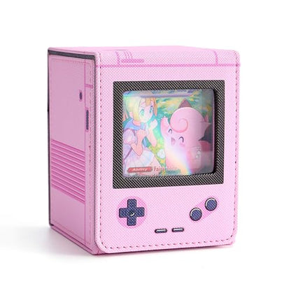 Retro Gaming Console Appearance Deck Box for MTG Commander (Pink) | Holds 120 Single/100 Double-Sleeved Cards, Fit MTG/PTCG/OPTCG Cards, Strong Magnet, PU Leather, With 2 Dividers - color: Pink