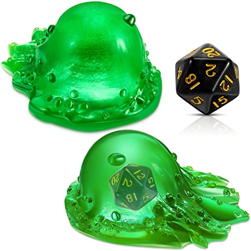 Deekin Translucent Cube Dice Storage with 7 Polyhedral Dice Set, Resin Cube Holder for TTRPG Tabletop Role Playing Game Fantasy Tabletop Gaming(Green) - color: Green