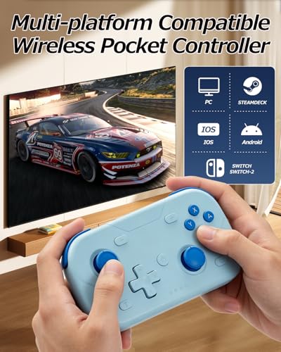 XPT Portable Mini Controller for Nintendo Switch 2/Switch 1/PC/iOS/Android/Steamdeck, Joystick Lift and Down Design,Wireless Bluetooth & Wired Gamepad with Turbo Function, 6-Axis Gyro, HD Vibration & 3D Joysticks, Home Button Wake-Up (blue) - color: Blue
