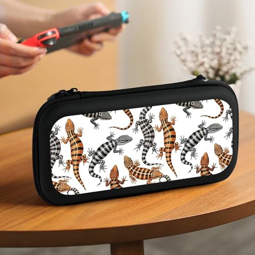 PPIKTC Travel Protective Pouch for Switch, Portable Carrying Case with 15 Game Cartridges, Reptile Lizard Bag - color: Design (334)