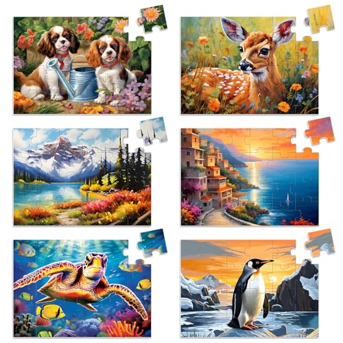 6 Pack Large Piece Puzzles for Seniors, 24 Piece Dementia Puzzles for Elderly Penguin Sea Turtle Deer Jigsaw Puzzle Alzheimer's Dementia Products Products for Adult Cognitive Gifts Toy for Men Women - style: 24 Large Pieces