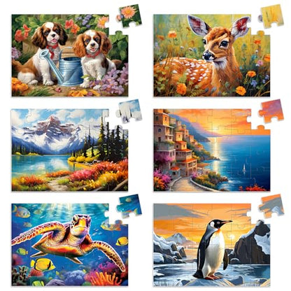 6 Pack Large Piece Puzzles for Seniors, 24 Piece Dementia Puzzles for Elderly Penguin Sea Turtle Deer Jigsaw Puzzle Alzheimer's Dementia Products Products for Adult Cognitive Gifts Toy for Men Women - style: 24 Large Pieces