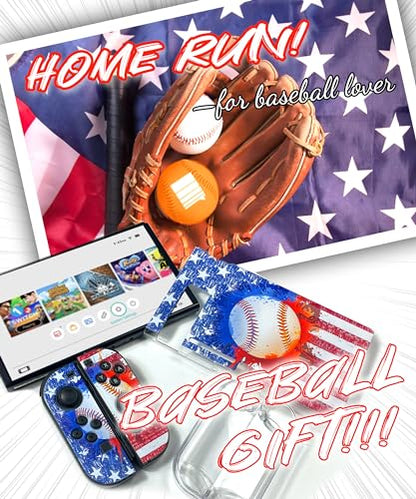 LEOPOM American Flag Baseball Switch Cover Case Protector Dockable Switch Protective Case Cover Accessories USA Baseball Gifts Ideas for Switch American Flag Baseball Game Player