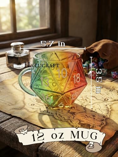 Rainbow Glass D20 Dice Mug – 12oz Iridescent Polyhedral Cup for Tabletop RPG Gaming – Unique D&D Gifts for Men, Game Masters– Novelty Coffee Dice Cup - style: Game