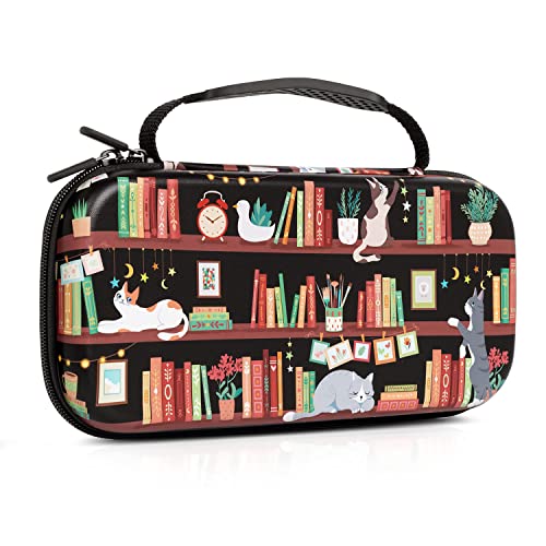 CutebriCase Nintendo Switch Case OLED Model, Carry Case for Nintendo Switch for Boy Girls-Travel Storage Hard Shell Cover with 16 Game Card Slot for Switch Console Joy-Con & Accessories,Bookshelf Cat - color: Bookshelf Cat