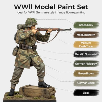 Nicpro 10 Colors WWII German Infantry Model Paint Set, 20ml Acrylic Military Figure Paints, Brush & Airbrush Miniature Paint Kit for Soldiers, Uniforms, Crews, Gear, Weapons & Dioramas with 1 Thinner - style: WWII German Infantry
