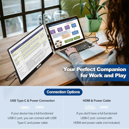 InnoView Portable Monitor 15.6" 1080P for Laptop with Protective Sleeve, Built-in 90° Adjustable Stand USB C HDMI Ultra-Slim Portable Laptop Monitor for MacBook Phone PS Xbox Switch - size: 15.6 Inch