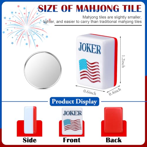 160 Pcs USA Theme American Mahjong Tiles Set 1.2 Inch Patriotic Veterans Day Mahjong Tile 4th of July Independence Day Red White Blue Mini Game Set for Travel Family Game Night Holiday - style: Usa Theme