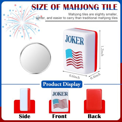 160 Pcs USA Theme American Mahjong Tiles Set 1.2 Inch Patriotic Veterans Day Mahjong Tile 4th of July Independence Day Red White Blue Mini Game Set for Travel Family Game Night Holiday - style: Usa Theme