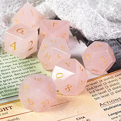 UDIXI Stone Dice Set D&D Rose Quartz Gemstone DND Dice for Tabletop Games | Natural Stone, Premium Gift Box, DM Gift, for Dungeons and Dragons Role Playing Games - color: Rose Quartz