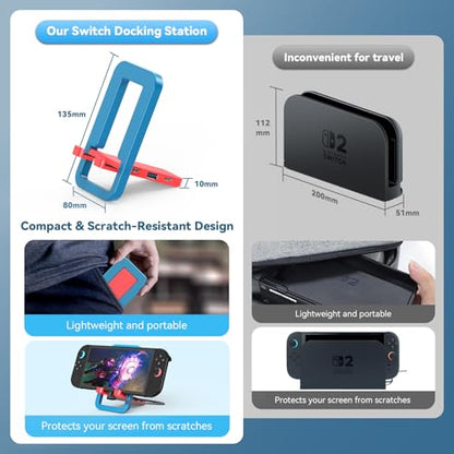 TV Docking Station for Switch 2, Foldable Portable TV Base Replacement, with 4K 60HzHDMI ，USB-C Charging Port，USB 3.0 Port.