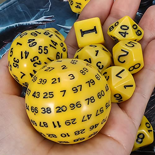 CiaraQ DND Polyhedral Dice Set (15pcs) D4-D100 Game Dice with Dice Bag | Acrylic Role Playing Dice for Dungeons and Dragons MTG Table Games (Yellow & Black) - color: Yellow & Black
