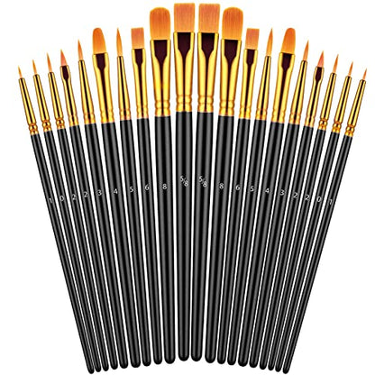 Paint Brushes Set, 20 Pcs Paint Brushes for Acrylic Painting, Oil Watercolor Acrylic Paint Brush, Artist Paintbrushes for Face Rock Canvas, Adult Drawing Arts Crafts Supplies, Pure Black - color: Black