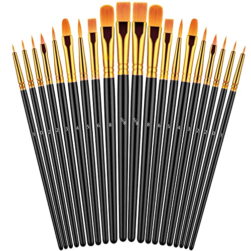 Paint Brushes Set, 20 Pcs Paint Brushes for Acrylic Painting, Oil Watercolor Acrylic Paint Brush, Artist Paintbrushes for Face Rock Canvas, Adult Drawing Arts Crafts Supplies, Pure Black - color: Black