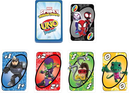 Mattel Games UNO Junior Marvel Spidey and His Amazing Friends Card Game for Kids, Family Nights, Parties for 2-4 Players Ages 3+ - style: Spider-Man