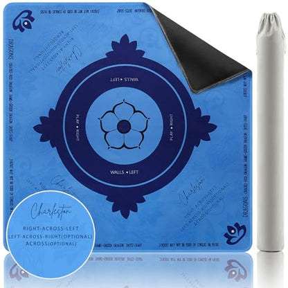 Mahjong Mat with Rules, 32.2 Inch Square Mahjong Mats for Table, Noise Reduction Mah Jong Mat, Rubber Anti-Slip Base for Board Games, Tiles Game & Dominoes Blue - color: Blue