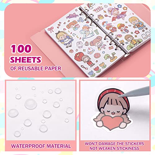 SUNEZLGO Reusable Sticker Album with Pockets, 100 Sheets, Blank Sticker Book with Tweezer and Spatula (A6) - size: A6