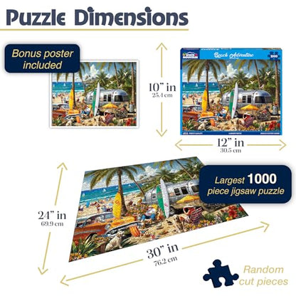 White Mountain 1000 Piece Jigsaw Puzzle Scenic Summer, Beach Adventure | Large Pieces, Gift for Adults and Family, 24"x30" in, Ocean