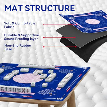 33" x 33" Navy Blue Mandala American Mahjong Mat - Non-Slip Neoprene Pad, Noise Reducing, Easy Clean, Portable for Home, Travel & Airbnb - color: Navy Blue Mandala