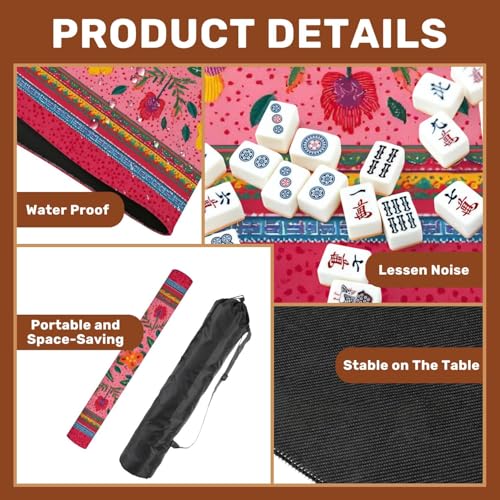 Mahjong Mat 31.5" x 31.5" Vibrant Floral Red Yellow Pink Flowers Pink Non-Slip Noise Reduction Mahjong Tiles Table Cover for Dominoes Poker Card Board and Tile Games - color: Color5