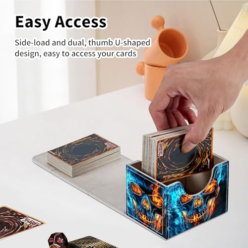 Stylish MTG Deck Box for 110+ Cards, Magnetic Commander Deck Case with Bonus Game Card Pouch, Durable Storage for TCG and Sleeved Magic Cards, Fire Skull - color: Fire Skull