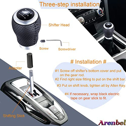 5 Speed Manual Gear Shifter Stick Handle Black Stitched Leather Shift Lever Knob Replacement Fit Most Trucks Cars - color: black with black stitching