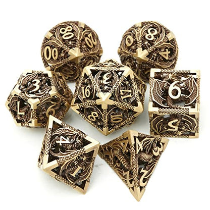 DND Dice Set Metal Dice Dungeons and Dragons Dice Gift Polyhedral Dice Set Role Playing Dice D20 Hollow Polyhedral dice Set for Dungeons and Dragons RPG MTG Table Games - color: Ancient Bronze