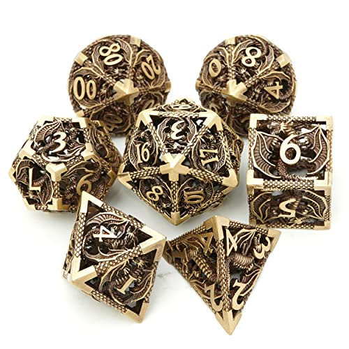 Metal DND Dragon Dice Set Dungeons and Dragons for Role Playing Games (RPG) MTG Pathfinder Tabletop Games(Ancient Bronze) - color: Ancient Bronze