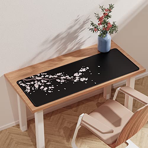 ETZ Japanese Cherry Blossom Gaming Mouse Pad XL | Sakura Pink Floral Mat, Stitched Edges, Non-Slip Rubber Base, Extended Desk Surface, Washable, 31.5x11.8", 3mm Thick - color: Plum Mouse Pad - 1