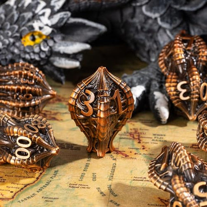 7-Die Metal DND Dice Set Metallic Polyhedral Role Playing Dice | Dragon Claw Design Perfect for Dungeons & Dragons RPG Tabletop Role-Playing Games - color: Dragon Claw-ancient Gold