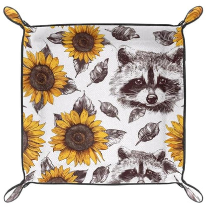 Raccoon and Sunflowers Dice Tray Dice Rolling Tray Folding Dice Holder for Dice Games, Like RPG, DND and Other Table Games - color: Multi 7