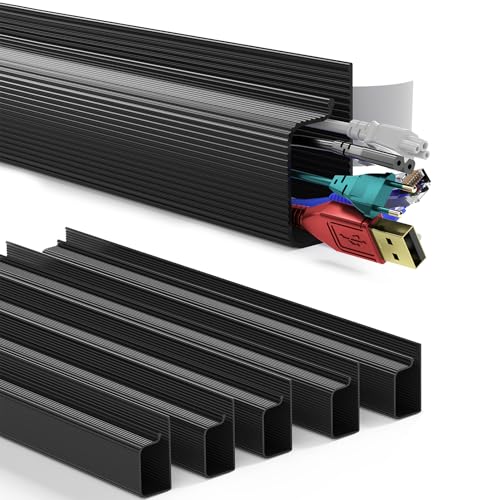 Delamu 6 Pack Safe & Tidy Black Cable Management Solution - Protect Kids & Pets with Home Office Cable Management Under Desk, Cable Organizer, Cable Management Kit, Cord Organizer for Desk, 15.7in x 6 - color: Black, size: 94.2in L*2in W*1in H