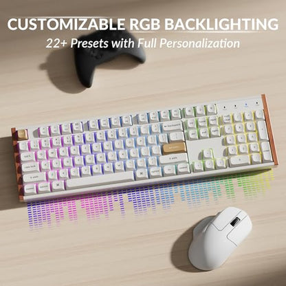 Keychron K10 HE Hall Effect Keyboard, Ultra-Fast Lime Banana Magnetic Switch, Full-Size Tri-Mode Wireless Keyboard with Rapid Trigger, Adjustable Actuation, RGB, Aluminum + Wood Frame - White - color: Lime Banana Switch - White