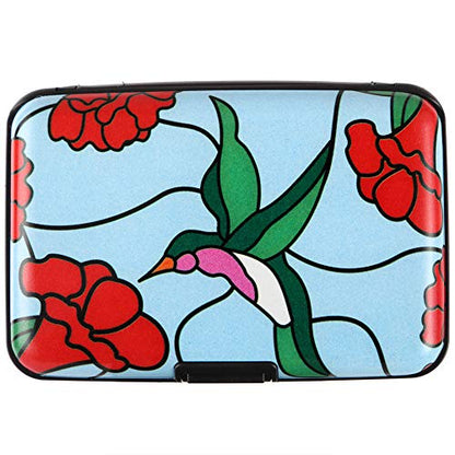 Credit Card Holder Small RFID Blocking Wallet Business Metal Slim Mini Aluminum Hard Case for Women Men - color: Bird Flower