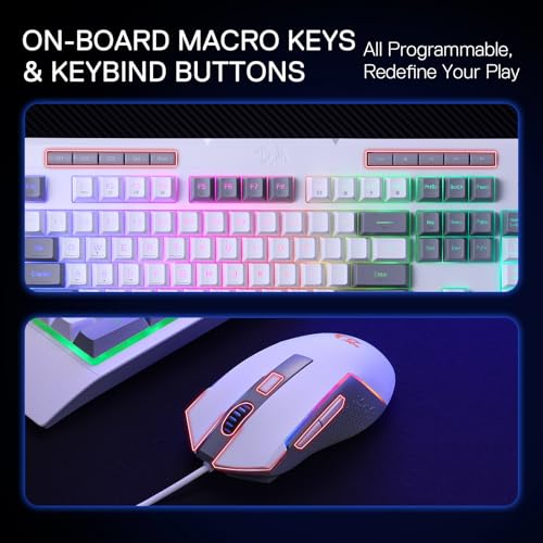 Redragon S151 Combo, K525 MembraneGaming Keyboard + M616 10000 DPI Mouse | 4 On-the-Fly Combos, No Software Needed, 6-Button Precision Control, Full-Size Layout, Shared Dongle, On-Board CPI Mice - color: S151 WT