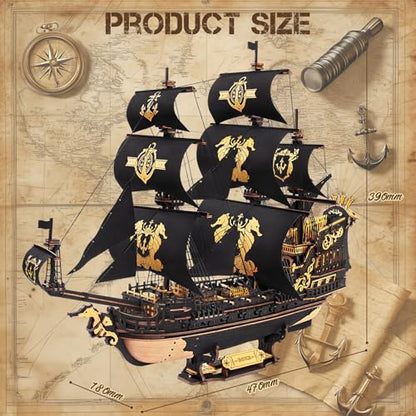 ROKR 3D Wooden Puzzles,Seahorse Barque Model kit,Ideal Gift for Adults&Teen
