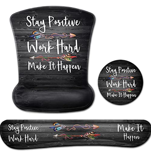 Ergonomic Mouse Pad with Gel Wrist Rest Support,Non-Slip PU Base for Computer Laptop Home Office Stay Positive Work Hard and Make It Happen, Memory Foam Keyboard Wrist Rest,Silver Glitter Black Quote - color: Jv-mouse Pad-15
