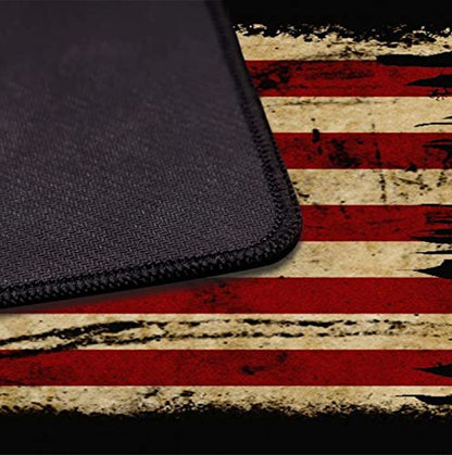 Retro American Flag XL Gaming Mouse Pad with Stitching Edge Laptop Desk Mat | Large Extended Mouse Pad; Full Desk Coverage; Waterproof Coating; Stable Anti-Slide Base For Gaming, Office, Study Daily Use - color: American Antique Flag