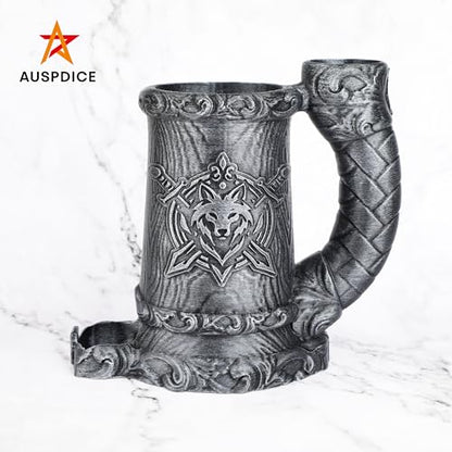 Dungeons and Dragons Dice Tower, Dice Rolling Tower for RPG & Board Games | Hand-Painted Gothic Pen Stand, Dice Organizer & Beverage Holder–Gift for TTRPG Enthusiasts-FF287B Silver - color: Silver, style: FF287-Wolf Crest Cup