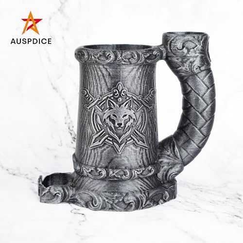 Dungeons and Dragons Dice Tower, Dice Rolling Tower for RPG & Board Games | Hand-Painted Gothic Pen Stand, Dice Organizer & Beverage Holder–Gift for TTRPG Enthusiasts-FF287B Silver - color: Silver, style: FF287-Wolf Crest Cup