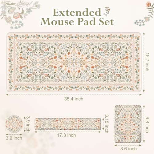 iLeadon Ergonomic Mouse Pad with Wrist Rest, Beige Desk Mat Set | Non Slip Mouse and Keyboard Pad, Cute Desk Pad Mat Sets, Extra Large Desk Cover Mat with Coaster for Women Home Office - color: Beige