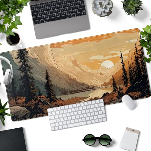 Sunset Mountains Desk Mat Aesthetic Large Mouse Pad XXL Extended Gaming Mousepad Nature Landscape Big Mouse Mat Computer Laptop Desktop Pad Keyboard Mat Desk Decor 31.5x15.7 in - color: Sunset Mountains