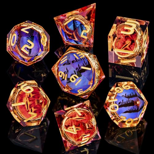 Magic Golden Ring DND Dice Set Sharp Edge Red Gaze Eye Resin Dice with Box, for use with RPG D&D Tabletop Games Lord D and D Polyhedral Dice Set - color: Ring -Eye-red