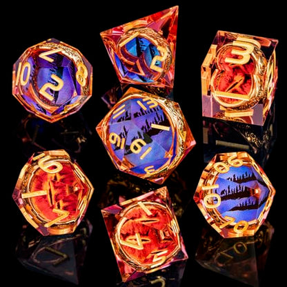 Magic Golden Ring DND Dice Set Sharp Edge Red Gaze Eye Resin Dice with Box, for use with RPG D&D Tabletop Games Lord D and D Polyhedral Dice Set - color: Ring -Eye-red