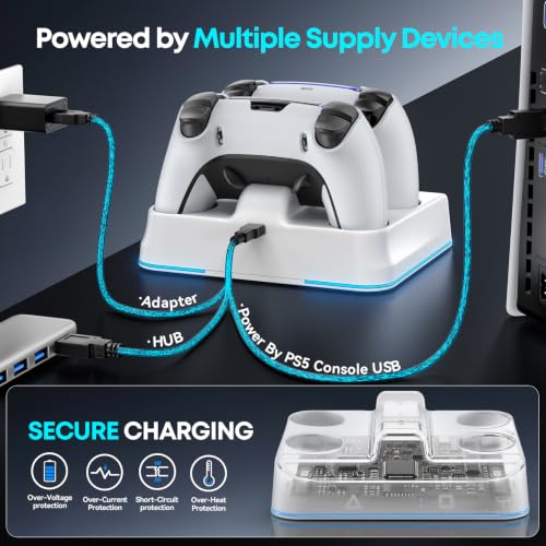 PS5 Controller Charger Station, Drop & Go Design Compatible with PlayStation 5 DualSense/Edge Remotes, Fast Charging Dock with 9 RGB Lights & LED Indicator, Charging Stand