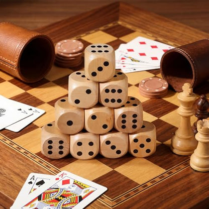 Poen 10 Pcs Wooden Dice Set 30mm 1.18 Inches D6 Large Jumbo 6 Sided Game Dice Bulk with Numbers 1-6 Round for Table Board Games Party Favors (Natural Wood) - color: Natural Wood